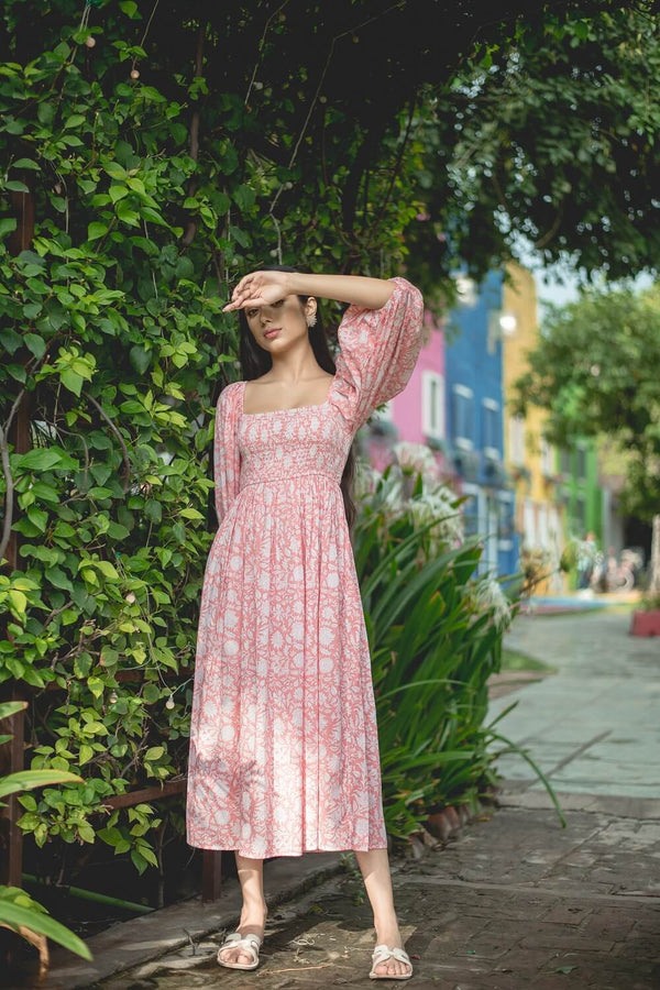 Rose' smocked midi dress