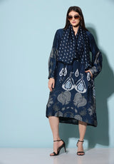 Global Indian ikkat printed modal midi dress with co ordinating scarf